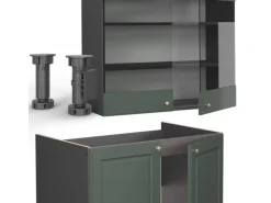 Vicco Fame-Line Küchenschränke Grün-Gold Landhaus/Anthrazit 240 cm AP Eiche ohne E-Geräte