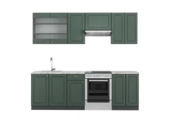 Vicco Fame-Line Küchenschränke Grün-Gold Landhaus/Anthrazit 240 cm AP Marmor ohne E-Geräte