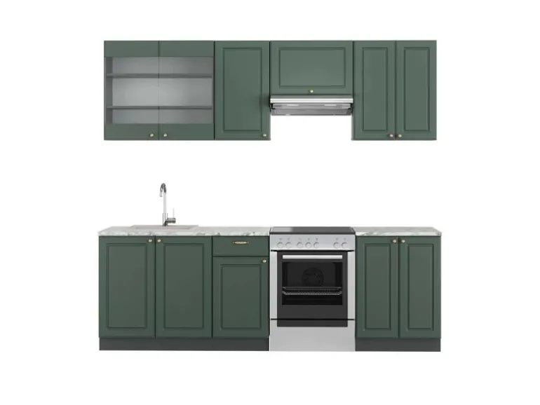 Vicco Fame-Line Küchenschränke Grün-Gold Landhaus/Anthrazit 240 cm AP Marmor ohne E-Geräte