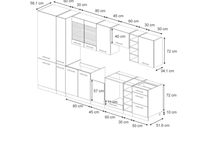 Vicco Fame-Line Küchenschränke Dunkelblau Hochglanz/Anthrazit 355 cm AP Marmor ohne E-Geräte