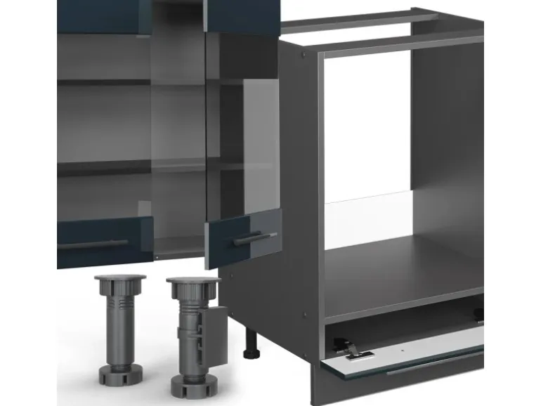 Vicco Fame-Line Küchenschränke Dunkelblau Hochglanz/Anthrazit 355 cm AP Eiche ohne E-Geräte