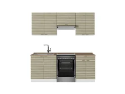 Vicco Fame-Line Küchenschränke Eiche Paneel/Weiß 200 cm AP Eiche ohne E-Geräte