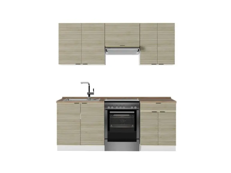 Vicco Fame-Line Küchenschränke Eiche Paneel/Weiß 200 cm AP Eiche ohne E-Geräte
