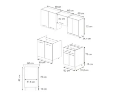 Vicco Fame-Line Küchenschränke Eiche Paneel/Weiß 200 cm AP Eiche ohne E-Geräte