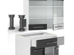 Vicco Fame-Line Küchenschränke Anthrazit Hochglanz/Weiß 140 cm AP Marmor ohne E-Geräte