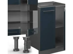 Vicco Fame-Line Küchenschränke Dunkelblau Hochglanz/Anthrazit 300 cm mit HochschrankAP Marmor ohne E-Geräte