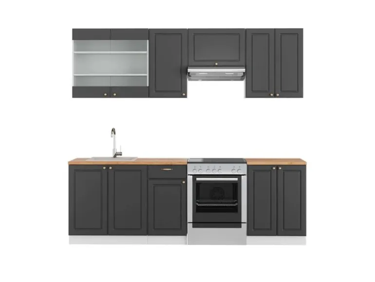 Vicco Fame-Line Küchenschränke Anthrazit-Gold/Weiß 240 cm AP Eiche ohne E-Geräte