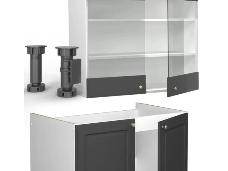 Vicco Fame-Line Küchenschränke Anthrazit-Gold/Weiß 240 cm AP Eiche ohne E-Geräte