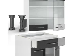 Vicco Fame-Line Küchenschränke Anthrazit Hochglanz/Weiß 140 cm AP Eiche ohne E-Geräte