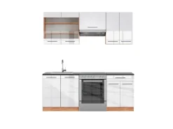 Vicco Fame-Line Küchenschränke Weiß Hochglanz/Goldkraft Eiche 200 cm AP Anthrazit ohne E-Geräte