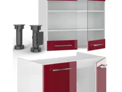 Vicco Fame-Line Küchenschränke Bordeaux Hochglanz/Weiß 240 cm AP Marmor ohne E-Geräte