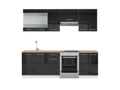 Vicco Fame-Line Küchenschränke Anthrazit Hochglanz/Weiß 240 cm AP Eiche ohne E-Geräte