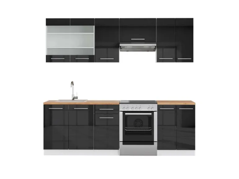 Vicco Fame-Line Küchenschränke Anthrazit Hochglanz/Weiß 240 cm AP Eiche ohne E-Geräte