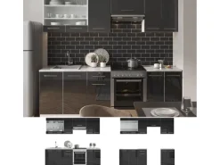 Vicco Fame-Line Küchenschränke Anthrazit Hochglanz/Weiß 240 cm AP Eiche ohne E-Geräte