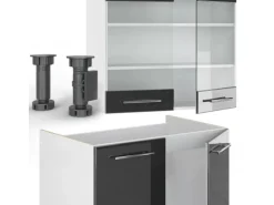 Vicco Fame-Line Küchenschränke Anthrazit Hochglanz/Weiß 240 cm AP Eiche ohne E-Geräte
