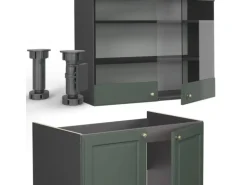 Vicco Fame-Line Küchenschränke Grün-Gold Landhaus/Anthrazit 200 cm AP Eiche ohne E-Geräte