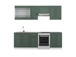 Vicco Fame-Line Küchenschränke Grün-Gold Landhaus/Weiß 240 cm AP Anthrazit ohne E-Geräte
