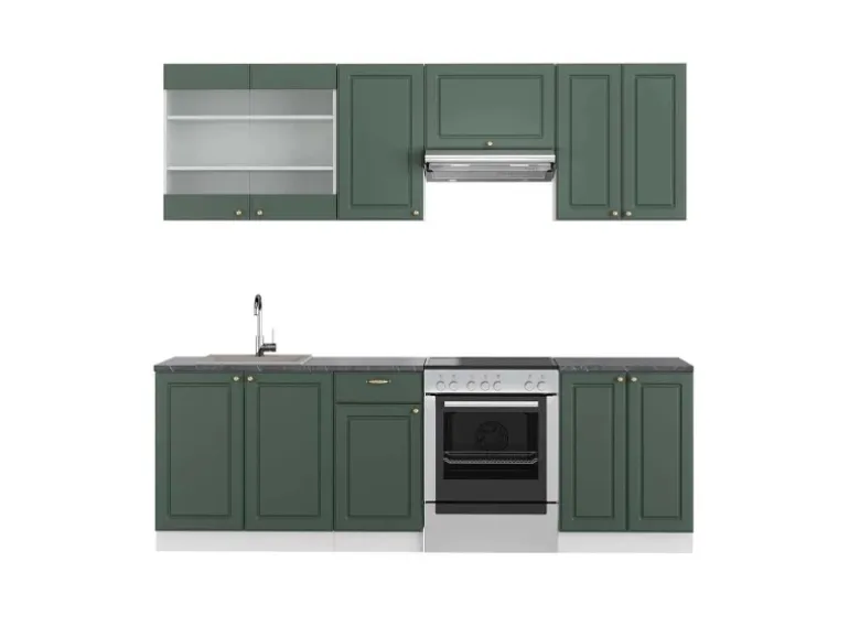 Vicco Fame-Line Küchenschränke Grün-Gold Landhaus/Weiß 240 cm AP Anthrazit ohne E-Geräte