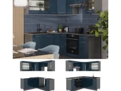 Vicco Fame-Line Küchenschränke Dunkelblau Hochglanz/Anthrazit 160 x 60 cm ohne Arbeitsplatte ohne E-Geräte