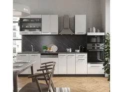 Vicco Fame-Line Küchenzeile Weiß Hochglanz/Anthrazit 300 cm mit HochschrankAP Anthrazit ohne E-Geräte