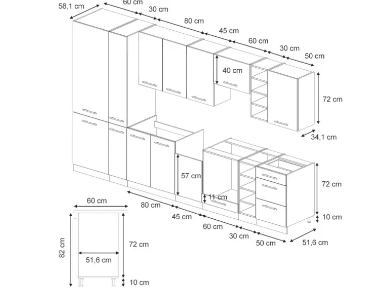 Vicco Fame-Line Küchenzeile Eiche Paneel/Goldkraft Eiche 355 cm AP Marmor ohne E-Geräte