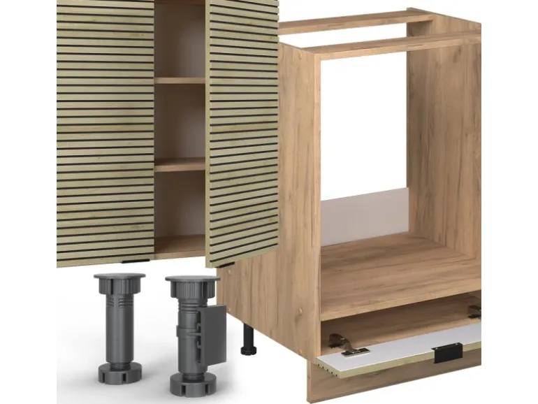 Vicco Fame-Line Küchenzeile Eiche Paneel/Goldkraft Eiche 355 cm AP Marmor ohne E-Geräte