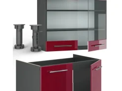 Vicco Fame-Line Küchenzeile Bordeaux Hochglanz/Anthrazit 240 cm AP Marmor ohne E-Geräte