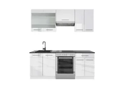 Vicco Fame-Line Küchenzeile Weiß Hochglanz/Weiß 200 cm AP Anthrazit ohne E-Geräte