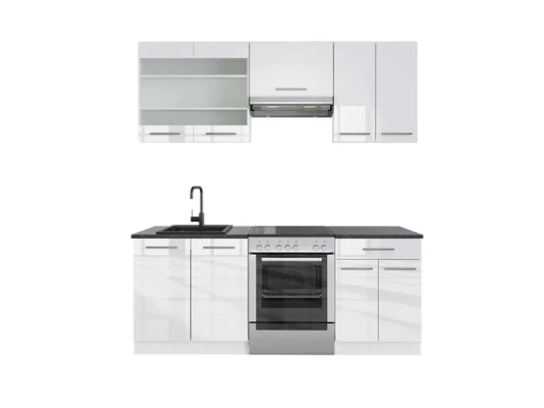 Vicco Fame-Line Küchenzeile Weiß Hochglanz/Weiß 200 cm AP Anthrazit ohne E-Geräte