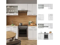 Vicco Fame-Line Küchenzeile Weiß Hochglanz/Weiß 200 cm AP Anthrazit ohne E-Geräte