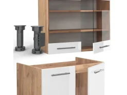 Vicco Fame-Line Küchenzeile Weiß Hochglanz/Goldkraft Eiche 235 cm AP Eiche ohne E-Geräte