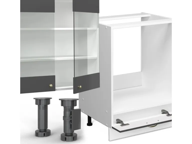 Vicco Fame-Line Küchenzeile Anthrazit-Gold/Weiß 300 cm AP Marmor ohne E-Geräte