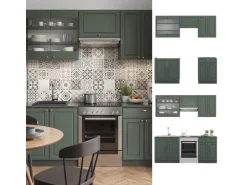 Vicco Fame-Line Küchenzeile Grün-Gold Landhaus/Anthrazit 200 cm ohne Arbeitsplatte ohne E-Geräte