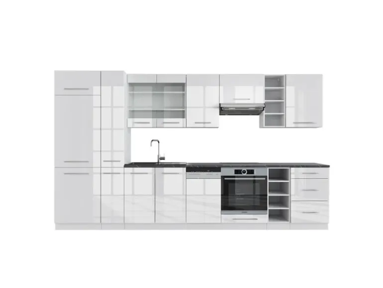 Vicco Fame-Line Küchenzeile Weiß Hochglanz/Weiß 355 cm ohne Arbeitsplatte ohne E-Geräte