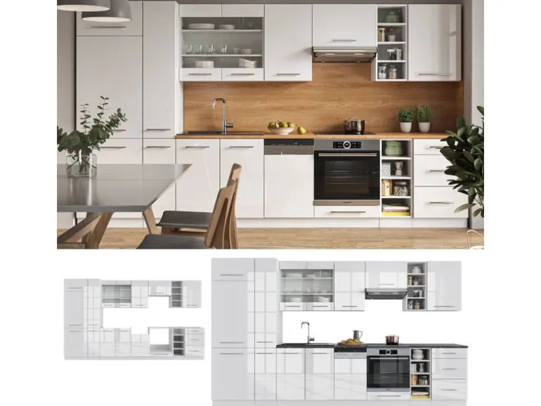 Vicco Fame-Line Küchenzeile Weiß Hochglanz/Weiß 355 cm ohne Arbeitsplatte ohne E-Geräte
