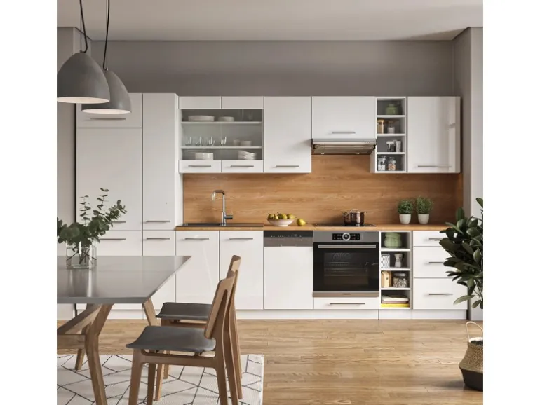 Vicco Fame-Line Küchenzeile Weiß Hochglanz/Weiß 355 cm ohne Arbeitsplatte ohne E-Geräte