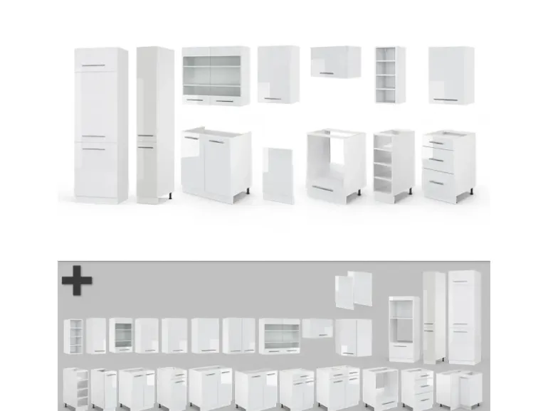 Vicco Fame-Line Küchenzeile Weiß Hochglanz/Weiß 355 cm ohne Arbeitsplatte ohne E-Geräte