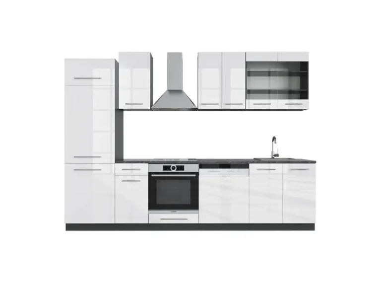 Vicco Fame-Line Küchenzeile Weiß Hochglanz/Anthrazit 300 cm AP Anthrazit ohne E-Geräte