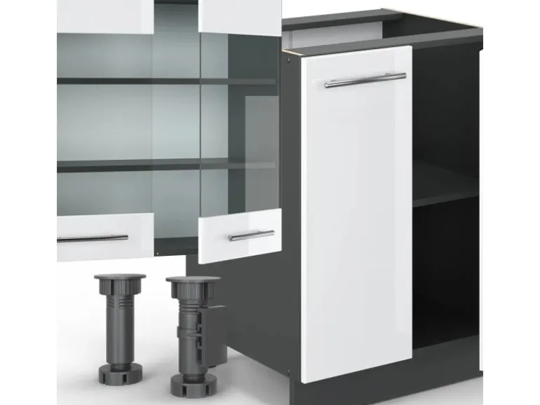 Vicco Fame-Line Küchenzeile Weiß Hochglanz/Anthrazit 300 cm mit Hochschrankohne Arbeitsplatte ohne E-Geräte