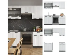 Vicco Fame-Line Küchenzeile Weiß Landhaus/Anthrazit 200 cm ohne Arbeitsplatte ohne E-Geräte