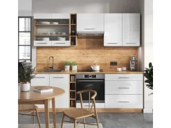 Vicco Fame-Line Küchenzeile Weiß Hochglanz/Goldkraft Eiche 235 cm AP Marmor ohne E-Geräte