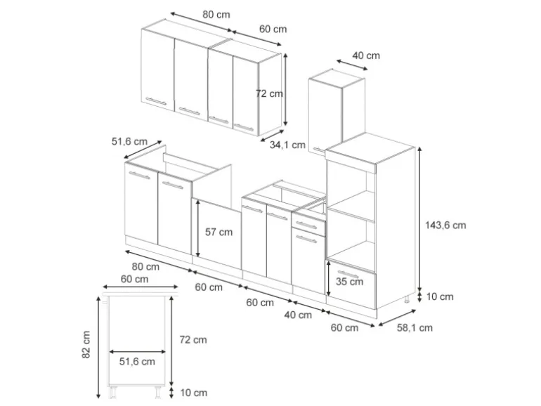 Vicco Fame-Line Küchenzeile Eiche Paneel/Anthrazit 300 cm mit HochschrankAP Anthrazit ohne E-Geräte