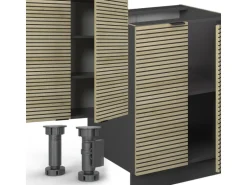 Vicco Fame-Line Küchenzeile Eiche Paneel/Anthrazit 300 cm mit HochschrankAP Anthrazit ohne E-Geräte