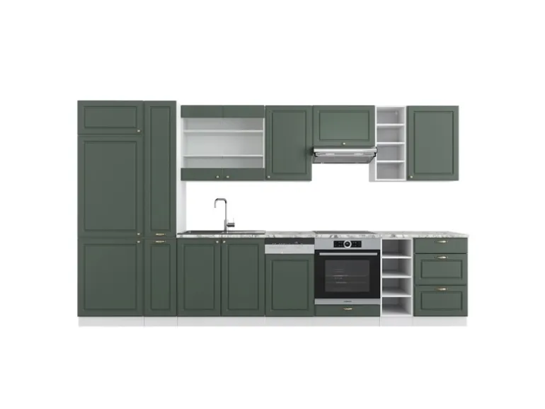 Vicco Fame-Line Küchenzeile Grün-Gold Landhaus/Weiß 355 cm AP Marmor ohne E-Geräte