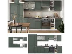 Vicco Fame-Line Küchenzeile Grün-Gold Landhaus/Weiß 355 cm AP Marmor ohne E-Geräte