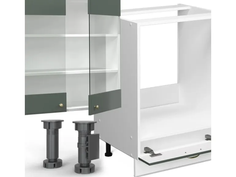 Vicco Fame-Line Küchenzeile Grün-Gold Landhaus/Weiß 355 cm AP Marmor ohne E-Geräte