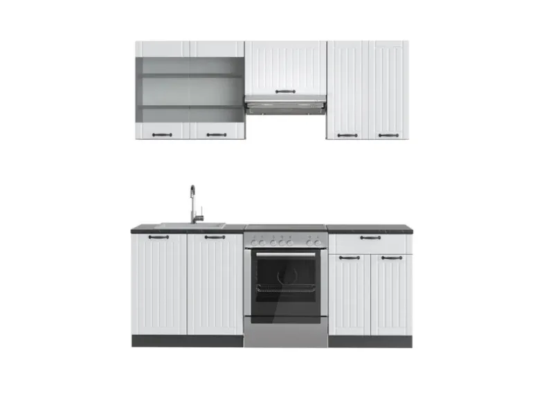 Vicco Fame-Line Küchenzeile Weiß Landhaus/Anthrazit 200 cm AP Anthrazit ohne E-Geräte