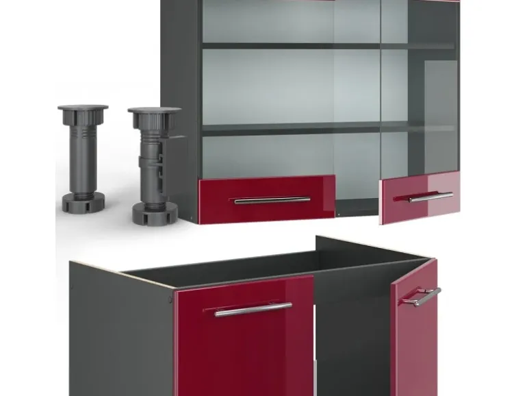Vicco Fame-Line Küchenzeile Bordeaux Hochglanz/Anthrazit 200 cm AP Anthrazit ohne E-Geräte