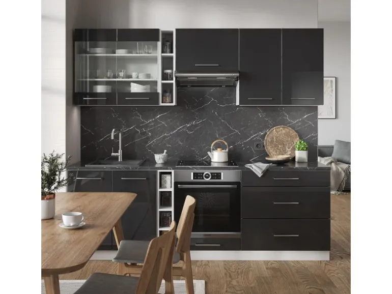 Vicco Fame-Line Küchenzeile Anthrazit Hochglanz/Weiß 235 cm AP Anthrazit ohne E-Geräte