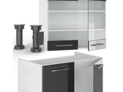 Vicco Fame-Line Küchenzeile Anthrazit Hochglanz/Weiß 235 cm AP Anthrazit ohne E-Geräte